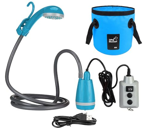 Cocoarm Campingdusche, Wiederaufladbare Tragbare Dusche für Camping, USB-Aufladung, Elektrische Tragbare Campingdusche für Reisen, Autowäsche, Haustierreinigung (Dusche mit