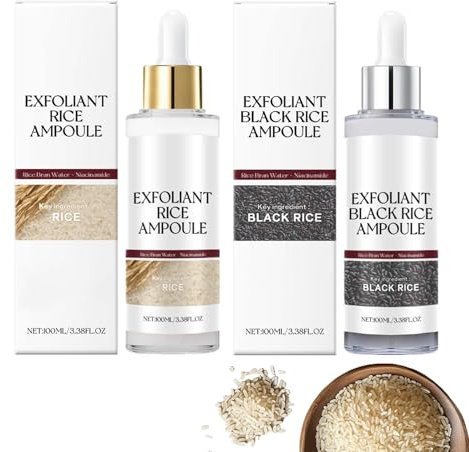 Peel Shot Glow Reis Ampulle Duo, Exfoliant White & Black Rice Ampoule,Black and White Rice Peeling,Feuchtigkeitsspendend und Porenverkleinerer für das Gesicht,Für Alle Haut (White+Black)