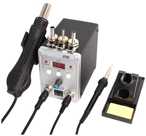 Stazione di saldatura, Stazione Di Saldatura 8586 760W 2 In 1 Display Digitale SMD Rilavorazione Pistola Ad Aria Calda Saldatura Ferro ESD Saldatura Dissaldatura Strumenti Di Riparazione, Solidamente