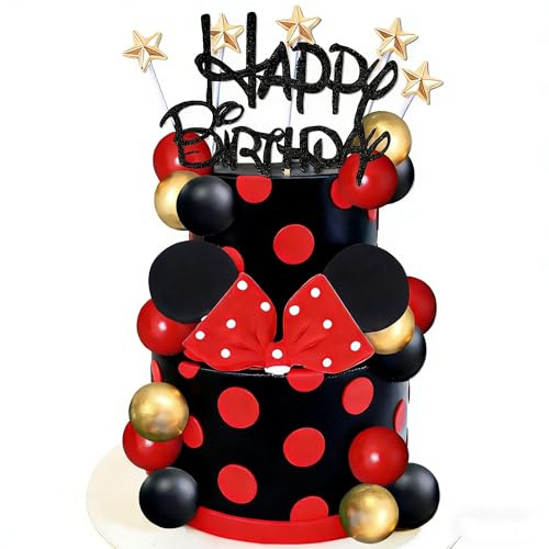 Mouse Cake Topper Bow Ears Cake Decorations for Girl Birthday Baby Shower Party Supplies