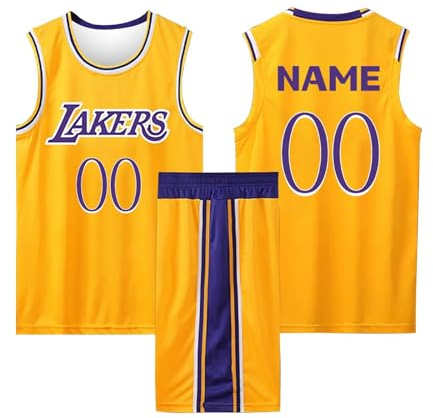 WEOPLKIN Personnalisé Maillot Basketball Enfant/Adulte, Personnalisable Ensemble de Basket Respirant pour Matchs, Entraînements & Loisirs jaune