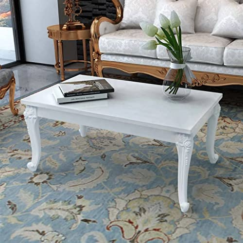 YuuSsea Couchtisch 100x60x42 cm, Hochglanz-Weiß, MDF-Platte, Rechteckig, Wohnzimmertisch mit stabilen Kunststoffbeinen, pflegeleicht