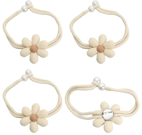 Kaiyzo 4 Piezas Alzapaños Cortinas, Recoge Cortinas De Flores, Curtain Tiebacks De Material De Algodón Y Lino, Adecuado para Salas De Estar, Dormitorios Y Oficinas (Blanco Roto)