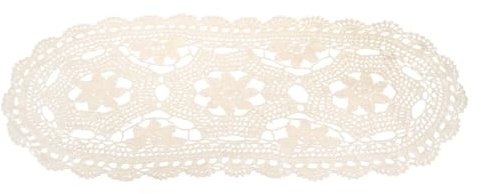QUARKZMAN Centrini All'Uncinetto 56 x 25 cm Centrini Ovale All'Uncinetto a Mano Motivo 3 Fiori Centrino in Cotone per Decorazione Matrimonio Feste Colore Beige