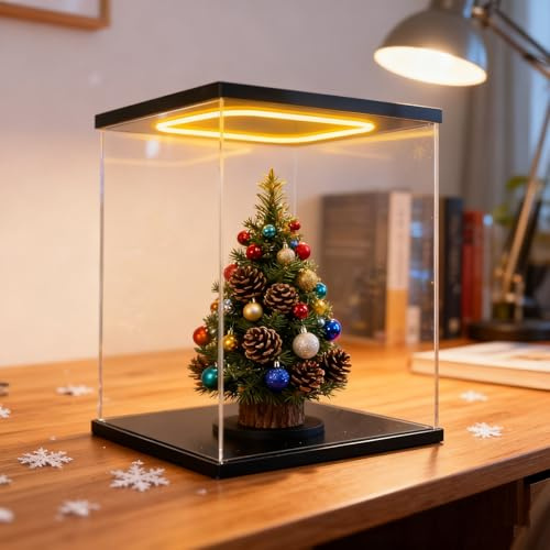 Acryl Vitrine Modellbaum-Acrylbox mit LED-Beleuchtung, 10, 15, 20, 25, 30, 35, 40, 45, 50 cm Hoch, Transparente Vitrine, Große Staubdichte Thekenvitrine(20x20xH20cm/8x8x8in)