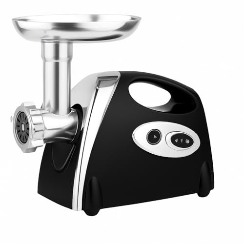 MAXELLPOWER Picadora de Carne 1200W Profesional con 3 Discos de Corte, Cuchillas Inox, Función Reversa, Accesorios para Salchichas, Bandeja Metálica Extraíble, Cabezal Desmontable, (NEGRO)