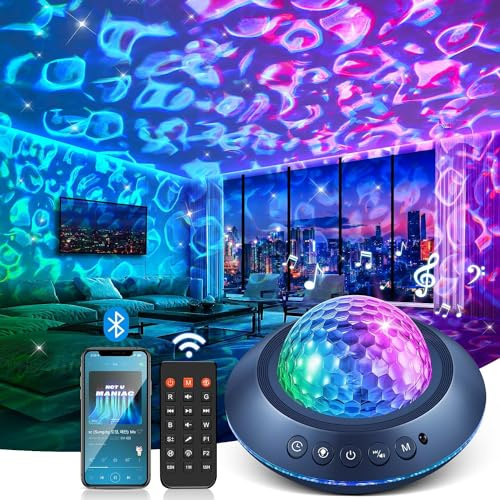 One Fire Galaxy Projector Night Lights Projector Ocean Wave Lamp, 360° Full Coverage 15 White Noises Galaxy Light Projector for Bedroom Gifts for Girls