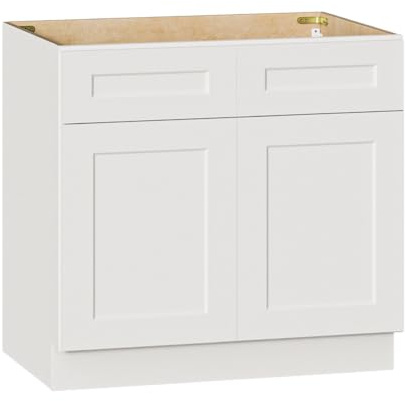 Mkosoll Solid Wood Kitchen Sink Base Cabinet, 36 Inch Wide 24 Deep RTA Storage Cabinets, Shaker Floor Cabinet with 2 Doors Without Countop, Easy Assembly for Bathroom, Laundry - White