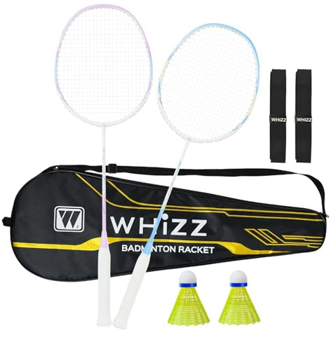 BAIHUALIN WHiZZ Carbon Graphit Badminton Schläger Set, Leichtgewicht Badmintonschläger Federball Set für Training, Übung, Freizeit + Federbälle + Griffbänder + Tragetasche
