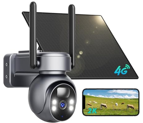LIWAN 4G LTE Cellular Security Camera, No WiFi Security Camera Outdoor, Solar Cellular Camera Wireless, Built in SIM Card, 2K Color Night Vision, PIR Motion Detection, 360° Full Cover, 2 Way Talk