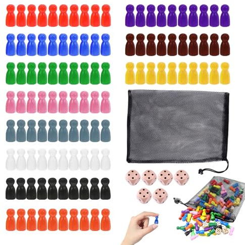 Set di 120 Figurine da Gioco per Giochi da Tavolo con 6 Dadi e Sacchetto di Conservazione - Pezzi in Legno da 25 x 12mm per Scacchi Volanti, Signora e Altri Giochi
