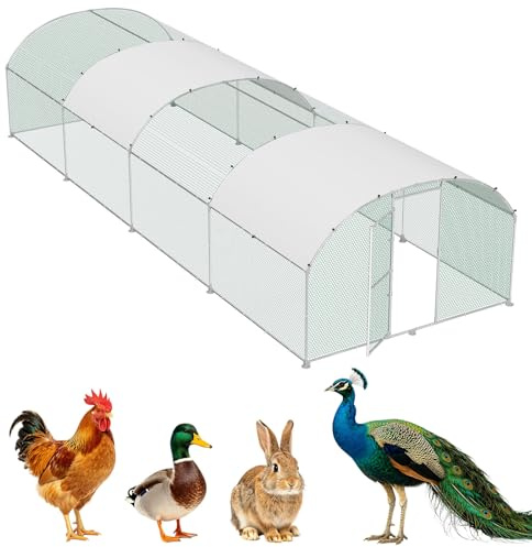 LZQ Hühnerstall Freilaufgehege 3x8m verzinktes Metall, Hühnergehege Kleintierstall Hühnerhaus mit Dach, Kaninchen Gehege, Entenstall, Outdoor Haustier Käfig kleintiergehege