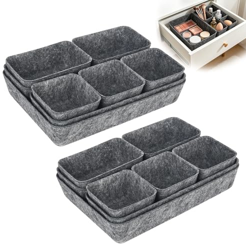 Trendecor 16 Stück Schubladen Organizer Filz, Organizer Schublade Dunkelgrau Stapelbare filz 4 Größen für Schreibtisch Büro Zubehör Schminktisch Schlafzimme Schrank