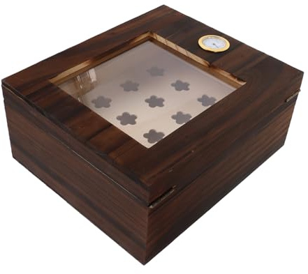 HAMPPLIES Humidor de Madera con Higrómetro y Bandeja Divisora Caja de Almacenaje para Cigarros Elegante Mediano