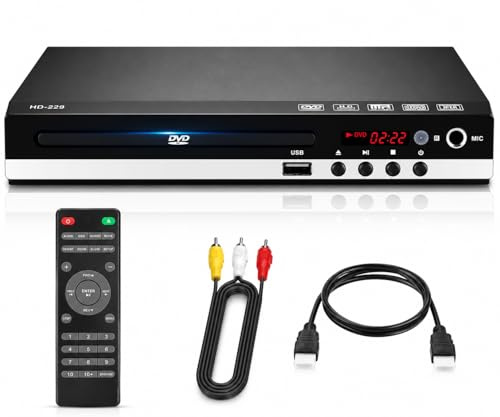 HDMI DVD Player for TV, 1080P Region Free DVD Players, Multi Formats HDMI/Compact DVD/CD Player with Remoted Control for Smart TV