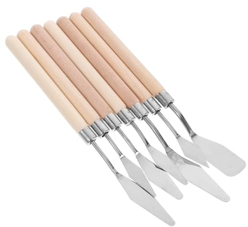 RUNROTOO Spatole per Pittura ad Olio con Manico in Legno Set 7 Pezzi in Acciaio Inossidabile per Mischiare e Raschiare Colori, per Progetti Creativi e Artisti
