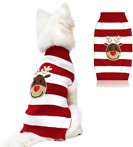 DELIFUR Urlaub Weihnachten Rentier Pullover Hunde Jahr Weihnachten Pullover Haustierkleidung für kleine Hunde und Katzen (Rentier, L)