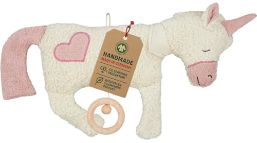 Efie Bio - Spieluhr Einhorn, Herz Applikation, kontrolliert biologischer Anbau (organic), Made in Germany, GOTS zertifiziert, nachhaltig, Melodie (LaLeLu)