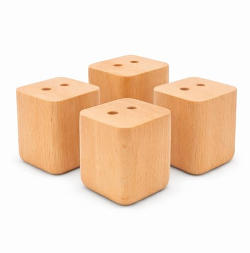 4 x patas para muebles Sofá del pie mesa soporte pie para mueble (Madera patas recto rectangular haya/roble, Amarillo