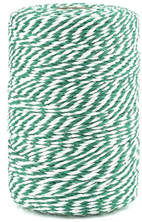 Ficelle Vert et Blanche en Coton 200M Corde Noël, pour l'emballage Cadeaux, Bricolages, Décoration, Loisirs Créatifs
