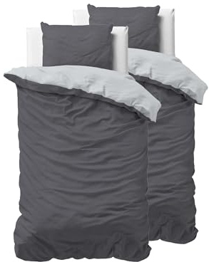 Sleeptime Bettwäsche 135x200 4-teilig - 100% Baumwolle - 2X Bettbezug 135x200 cm + 2X Kissenbezug 80x80 cm - Oeko-TEX®, Reißverschluss, pflegeleicht - atmungsaktiv & hautfreundlich - Anthrazit Grau