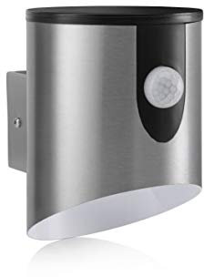 Auraglow Stainless Steel Outdoor Battery Powered Wireless LED PIR Motion Sensor Security Wall Light IP44, Cool White Cylinder Sconce for Porch, Garage, Drive and Garden