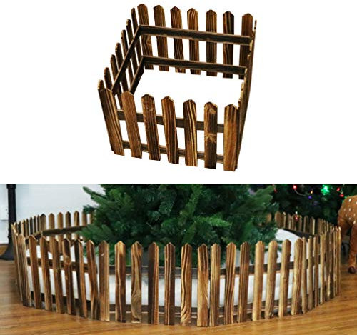 DOITOOL Recinzione in Legno per Albero Di Natale 11.4 Pollici Steccato Decorativo Marrone Scuro Miniatura per Giardino Esterno Feste Natalizie E Decorazioni Casa Fai Da Te Staccionata in Legno per Gia