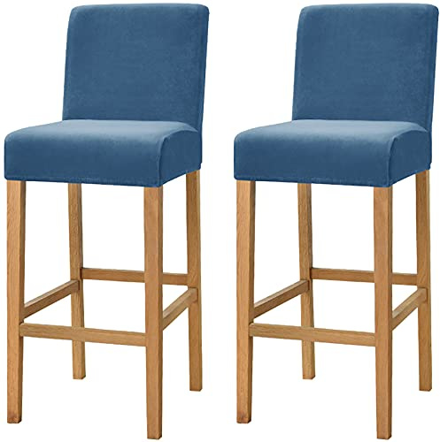 Dimatic Samt Plüsch Stuhl Abdeckung Theke Pub Bar Hocker Stuhl Slipcover für Esszimmer Cafe Barhocker Slipcover Möbelschutz Anti-Rutsch-Bezug mit elastischem Boden, 2er Set, Blau