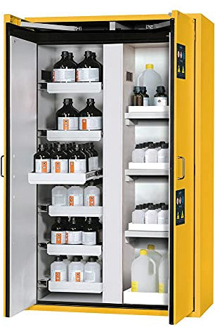 ASECOS® Chemikalienschrank aus Stahlblech, 1196 x 1968 x 616 mm, mit Auszugswannen, feuerbeständig, für Mischlagerung geeignet