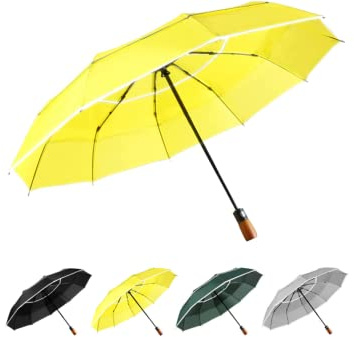 YumSur Parapluie Pliant,10 côtes Compact Parapluie Automatique Ouverture Pliable et Fermeture Résistant au Vent à Tempête Léger Solide Parapluie avec Bande Réfléchissante pour Hommes Femmes