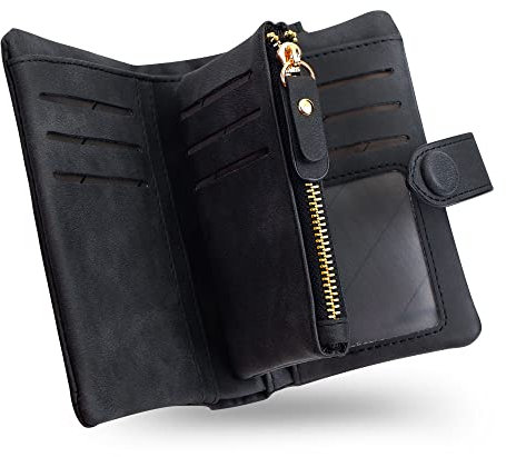 conisy Geldbörse Damen Kurzer, Weich Leder Geldbeutel mit RFID Schutz, Bequem Damen Portemonnaie mit Viel Kartenfächer (Schwarz)