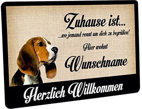 Crealuxe Fussmatte Beagle Zuhause ist wo jemand rennt um Dich zu begrüßen - (Wunschname) - Fussmatte Bedruckt Türmatte Innenmatte Schmutzmatte