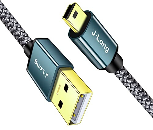J·LONG Mini USB Cable Braided USB 2.0 to Mini B Cable Data Transfer & Charge Compatible with Dash Cam, PS3 Controller, MP3/4 Player,PDA, Camera, Scanner and More Mini USB Devices (6M)
