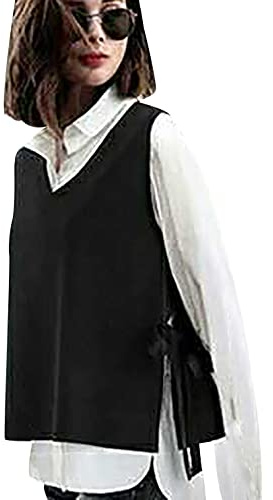 Chaleco Punto Cuello V Mujer Jersey Sin Mangas Suéter Jerséis Tejido Pullover Fino Talla Grande Chalecos Punto Negro XL