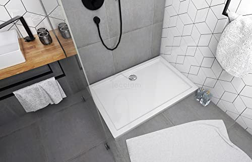 ECOLAM® Duschwanne Duschtasse flach Corrina Rechteck 80 x 100 x 5,5 cm, 3 cm Verbundstoff Komposit weiß + Siphon