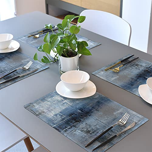 Manteles Individuales Pintura Al Óleo Azul Mantel Individual Algodón y Lino Lavable Salvamanteles Individuales Resistente al Calor Bajoplatos Individuales Mesa Tapetes para Mesa 30x45cm 6 Pcs