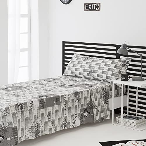 COTTON ARTean Juego sabanas Infantil Cama 105 Algodón Poliester Rock Gris