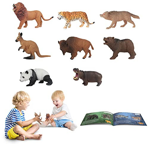 8 Jumbo Animal Toys for Kids Zoo Safari Jungle Animals Figures With Educational Book Gift for 5 4 3 Year Old 2 Toddler Boys Girls