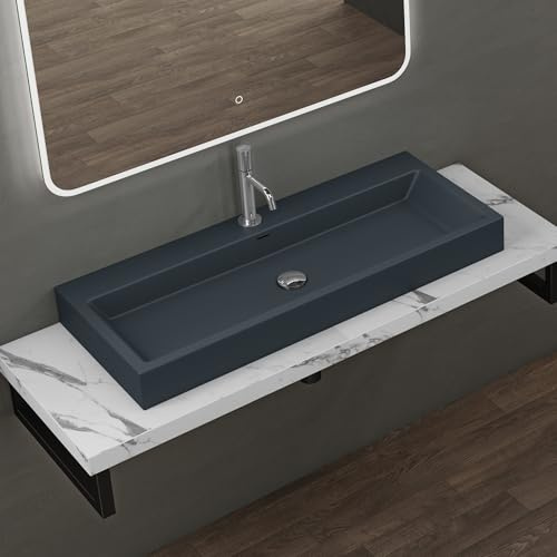 doporro Vasque à Poser Lavabo Suspendu Gris Noir Mat 100x42x10cm | Solid Surface, pour Salle de Bain, Colossum06