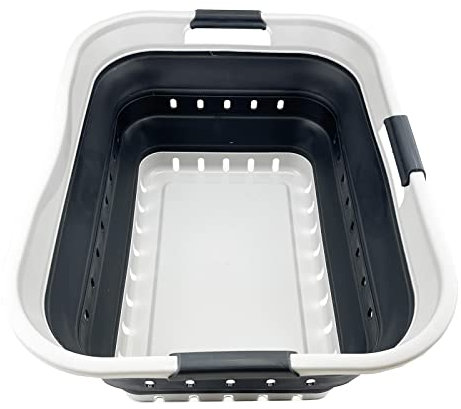 SAMMART 42L Collapsible Plastic Laundry Basket - Foldable Pop Up Storage Container/Organizer - Space Saving Hamper/Basket (Grey/Charcoal Black)