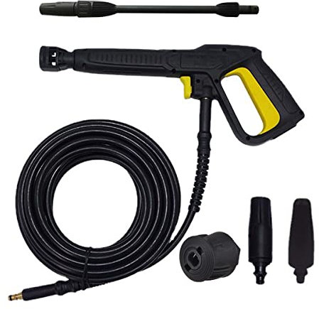 Aim Tools High Pressure Washer Gun Compatible with Karcher Pressure Washers + 5M Hose with Brass Quick Connect Fittings + Rotating Turbo Nozzle + Adjustable Spray Nozzle + Quick Connect Adapter