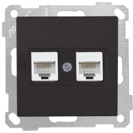 Mutlusan Candela - 2 fach Netzwerkdose/Netzwerk Dose/Datendose RJ45 CAT5 · Schwarz/Matt/Dunkel · Unterputz/Up/Einbau/Wandeinbau