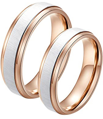BCughia Freundschaftsringe Beste Freundinnen, Rosegold Ring Gebürsteter Ring aus Roségold und Silber, 6 mm Damengröße 65 (20.7), Herrengröße 54 (17.2)