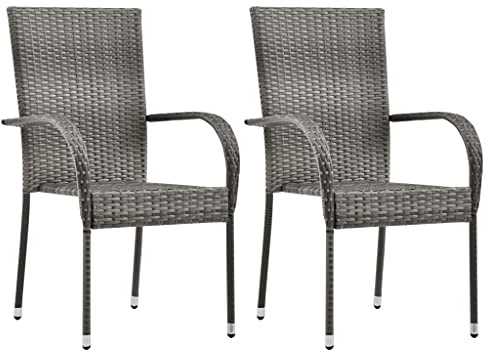 KOIECETA Gartenstuhl Stapelbar Gartensessel Stapelstuhl Essstuhl Stapelsessel Stuhl Sessel Stühle Gartenmöbel Terrasse Grau Poly Rattan (Grau, 2X), (V4646)