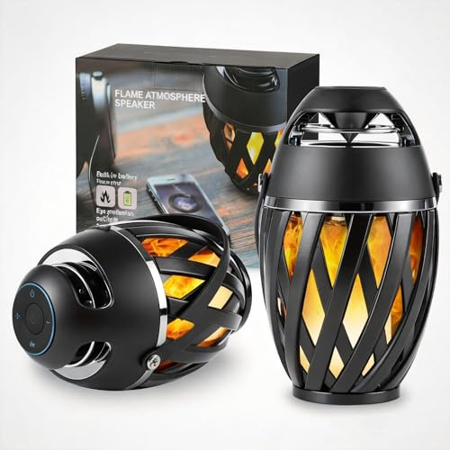 INSSISAIN 2 PCS Outdoor Bluetooth Lautsprecher,Lautsprecher Kabellose mit Flammen Licht IP65 Wasserdicht für Terrasse, Garten, Camping, Geschenke für Männer, Frauen