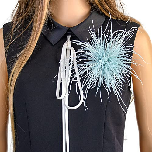 SYSUII Damen Federbrosche,Natürliche Straußenfeder Ansteckbrosche Federbrosche Feder Blume Brosche Pins Kleid Zubehör Fascinators Kostüme Dekor Kopfbedeckung für Hochzeit Party Festival -Hellblau