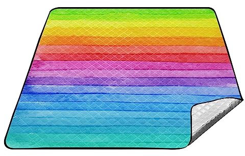 YOUJUNER Picknickdecke 200 x 200 cm Vintage Regenbogen Flagge Große Picknickmatte Wasserdichte Stranddecke Tragbare Outdoor Teppich Camping Matte