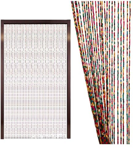 Hölzern Perlenvorhang Türvorhang Holzperlenvorhang Wood, Hängender Teilervorhang Dekovorhang für Schlafzimmer，Wohnzimmer，Wandschrank， Balkontür，Wohnzimmer ( Color : 2 , Size : 90x200cm(52Strands) )