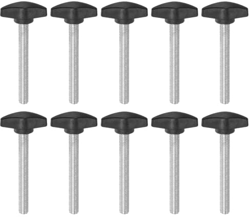 sourcing map 10pcs Tee Wing Knobs Thumb Screws M8 x 60mm Standard Male Thread Plastic T Knobs Handles Hand Clamping Knobs Grip Thumbscrew, Black