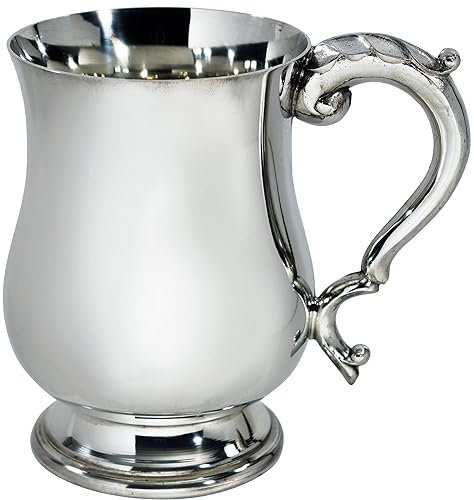 Pewter Tankard Half Pint Georgian Style Body Scroll Handle Bright Polished Finish Beer Tankard Perfect for Engraved Personalised Gifts for Men and Women
